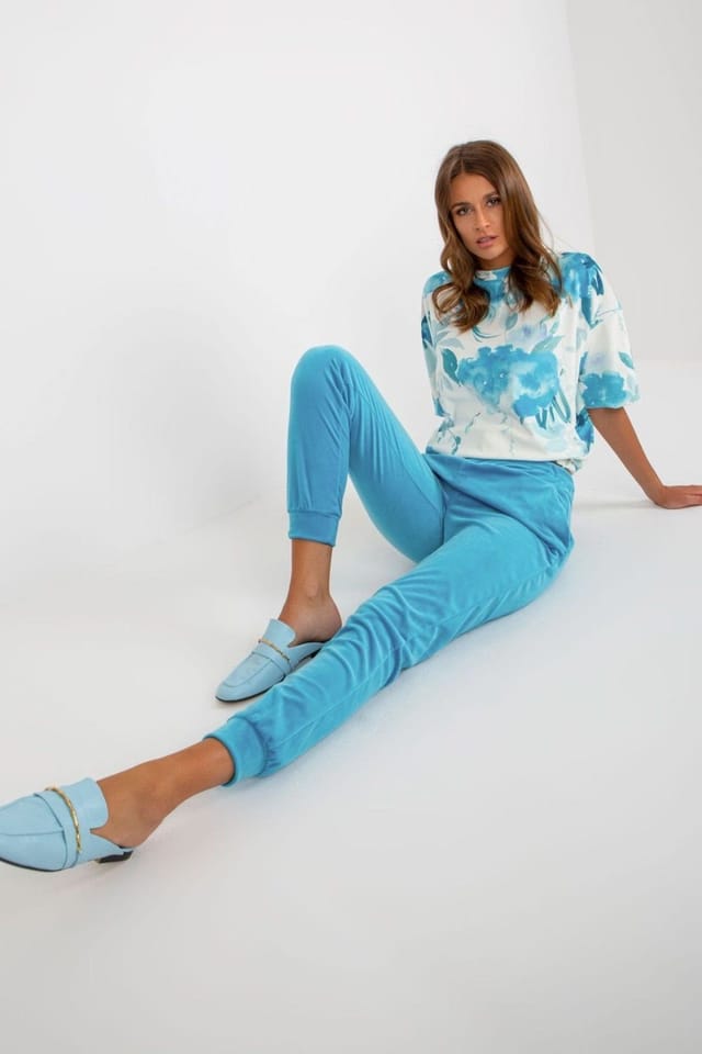 Love Lace Love Lace Women's Velour Blouse & High Waisted Pants Set in Blue - 2