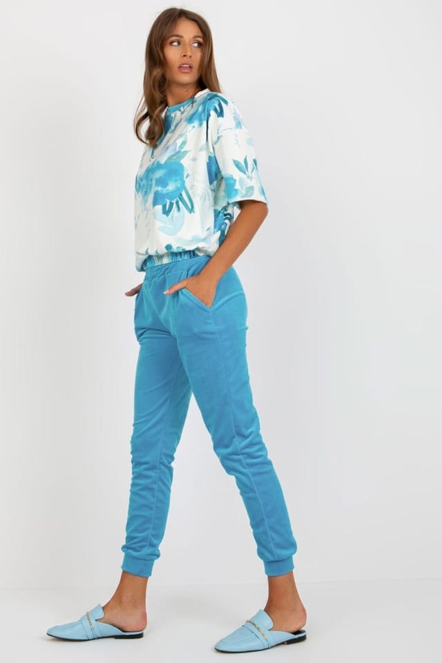 Love Lace Love Lace Women's Velour Blouse & High Waisted Pants Set in Blue - 3