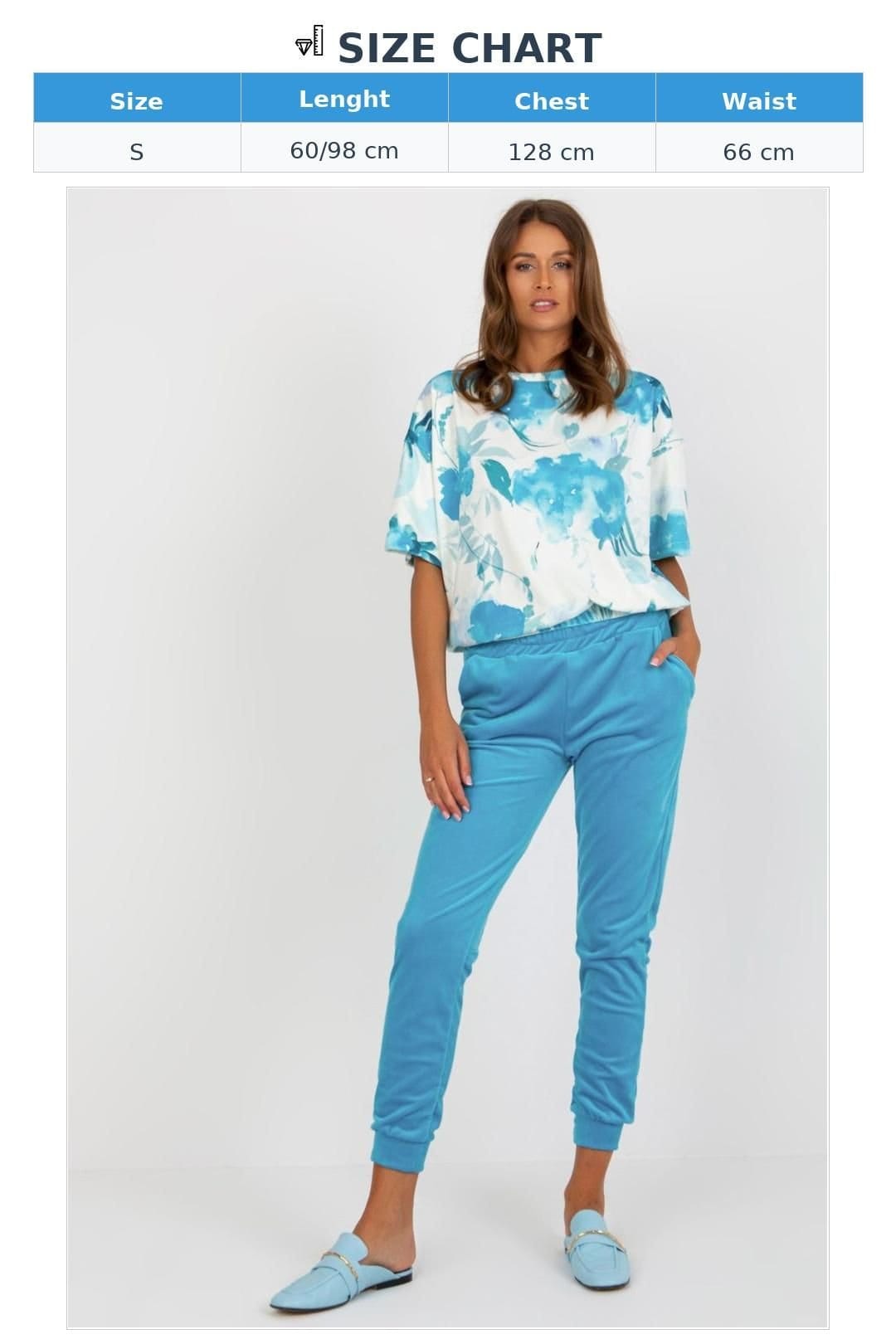 Love Lace Love Lace Women's Velour Blouse & High Waisted Pants Set in Blue - 4