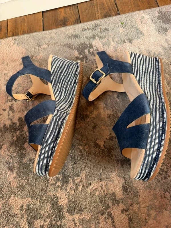 Clarks Clark’s Navy blue suede leather wedge sandals size 7 d