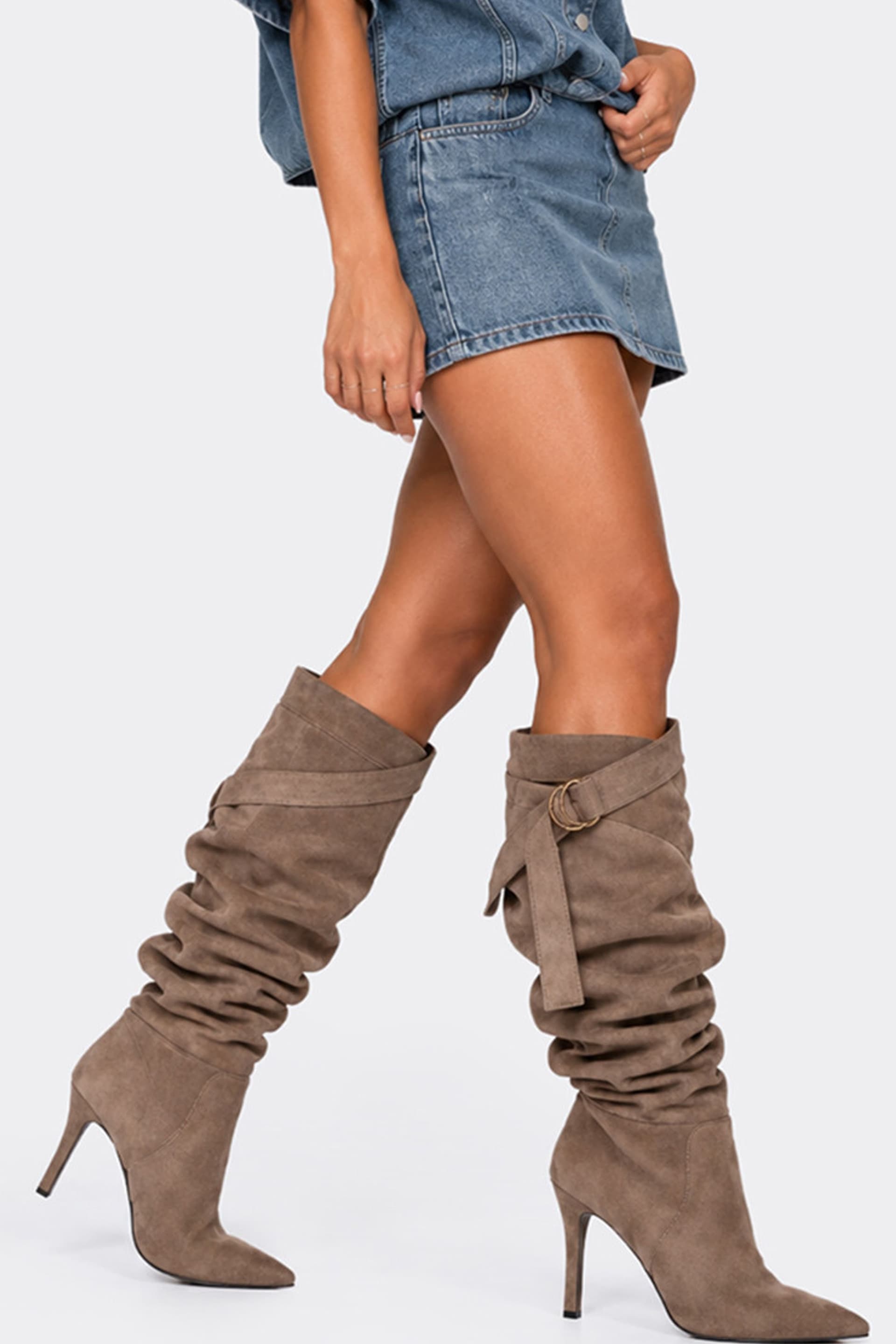 EGO EGO Women's Knee High Faux Suede Stiletto Boots in Taupe