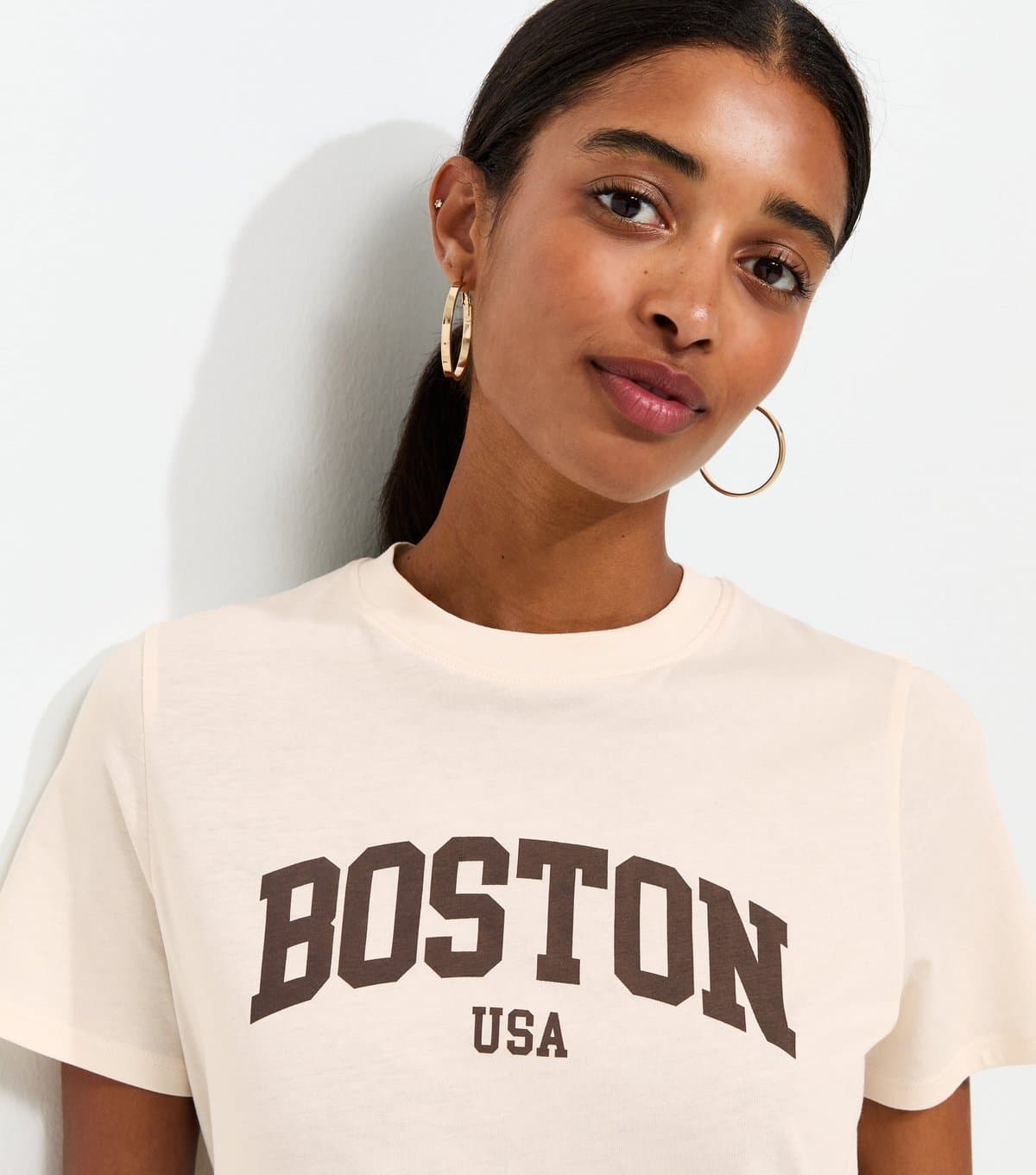 New Look New Look Cream Cotton Boston Print T-Shirt