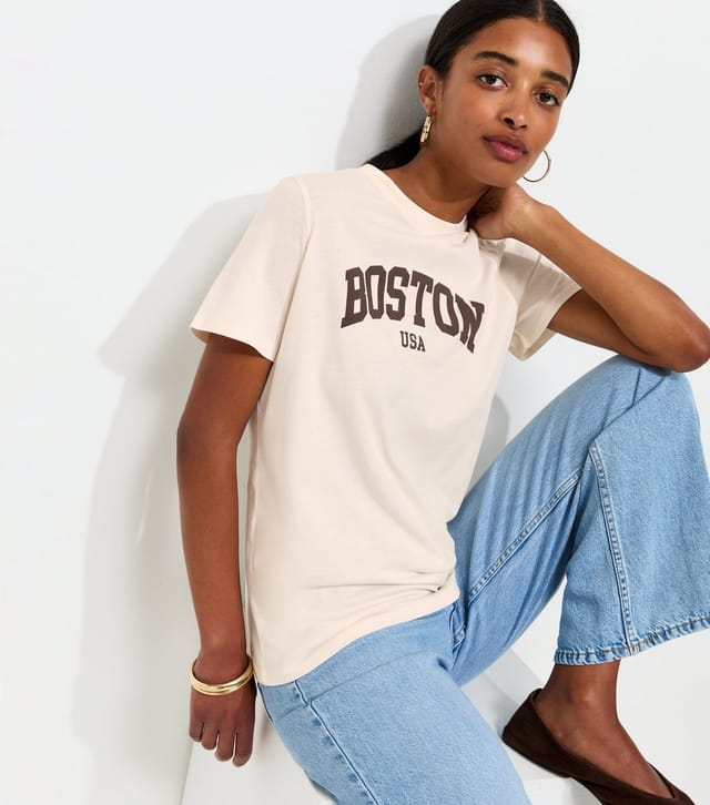 New Look Women's Cream Cotton Boston Print Relaxed Fit T-Shirt New Look - 2