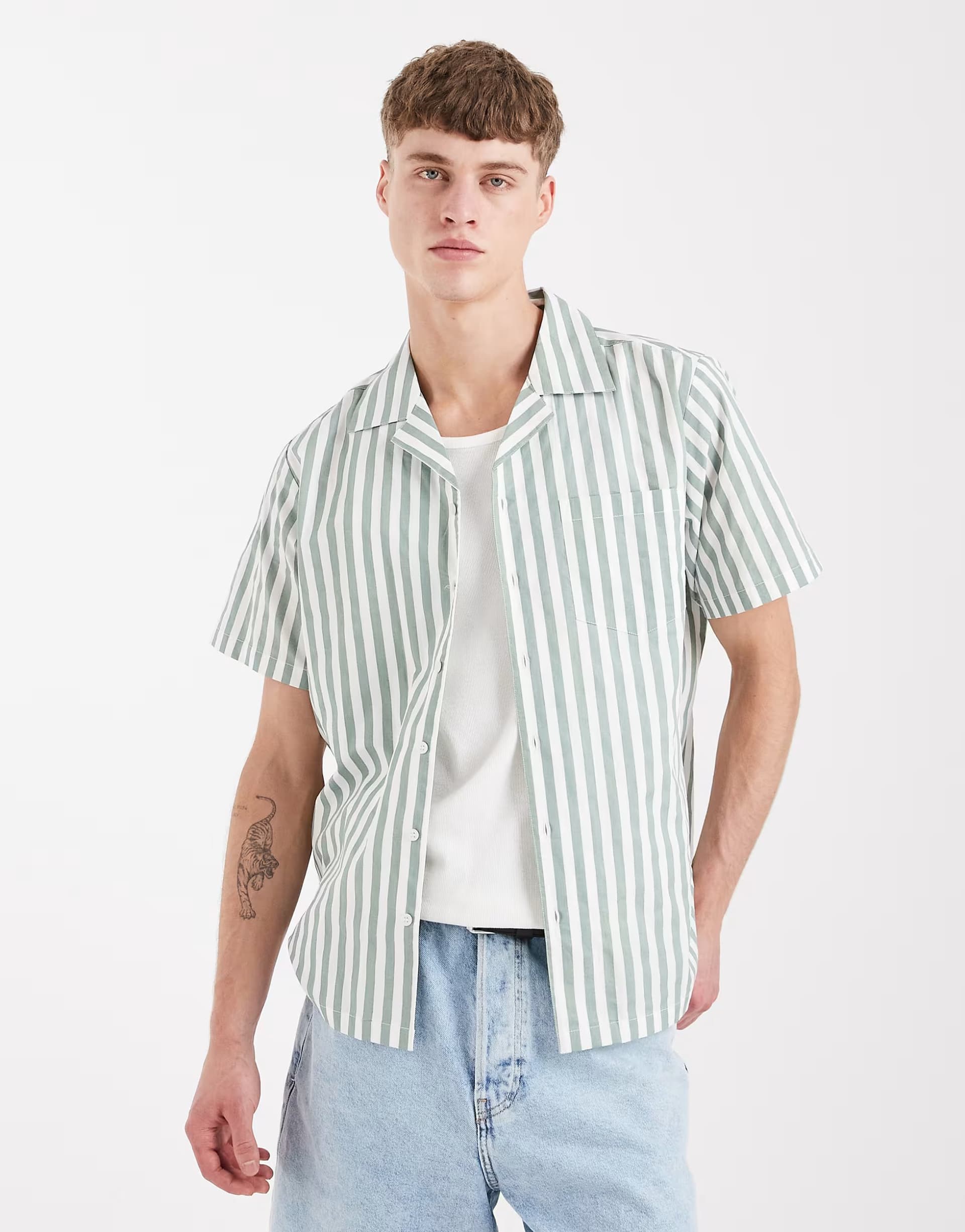 ASOS Sol Beach beach shirt in olive stripe