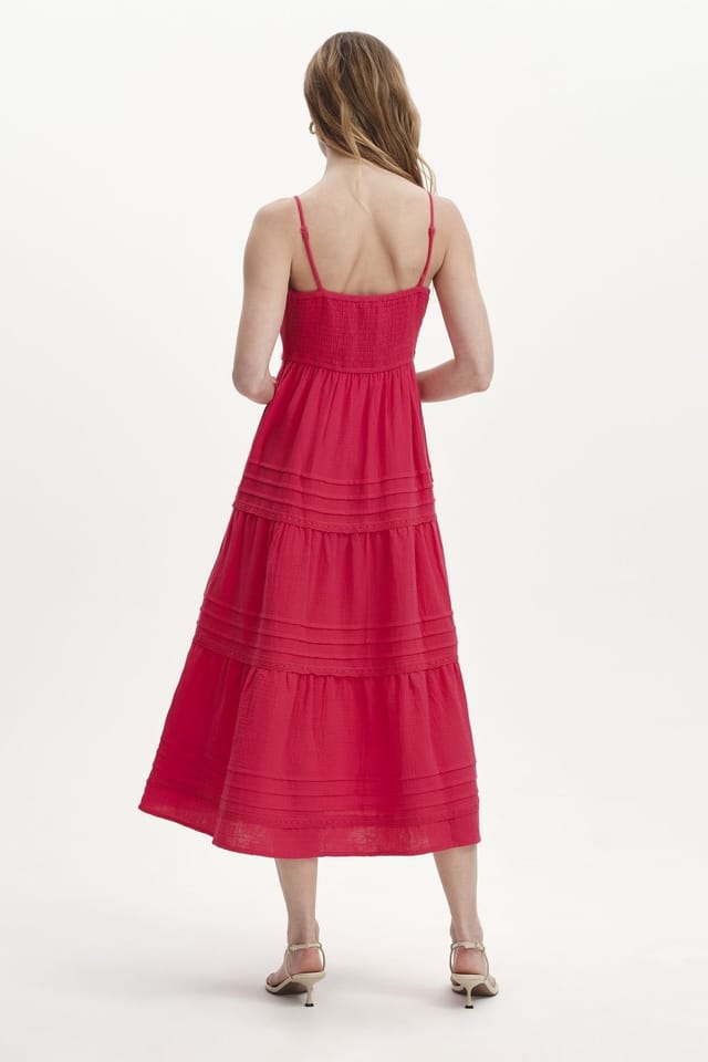 Finery London Finery London Women's Hazel Cotton Cheesecloth Midi Dress in Fuchsia - 3