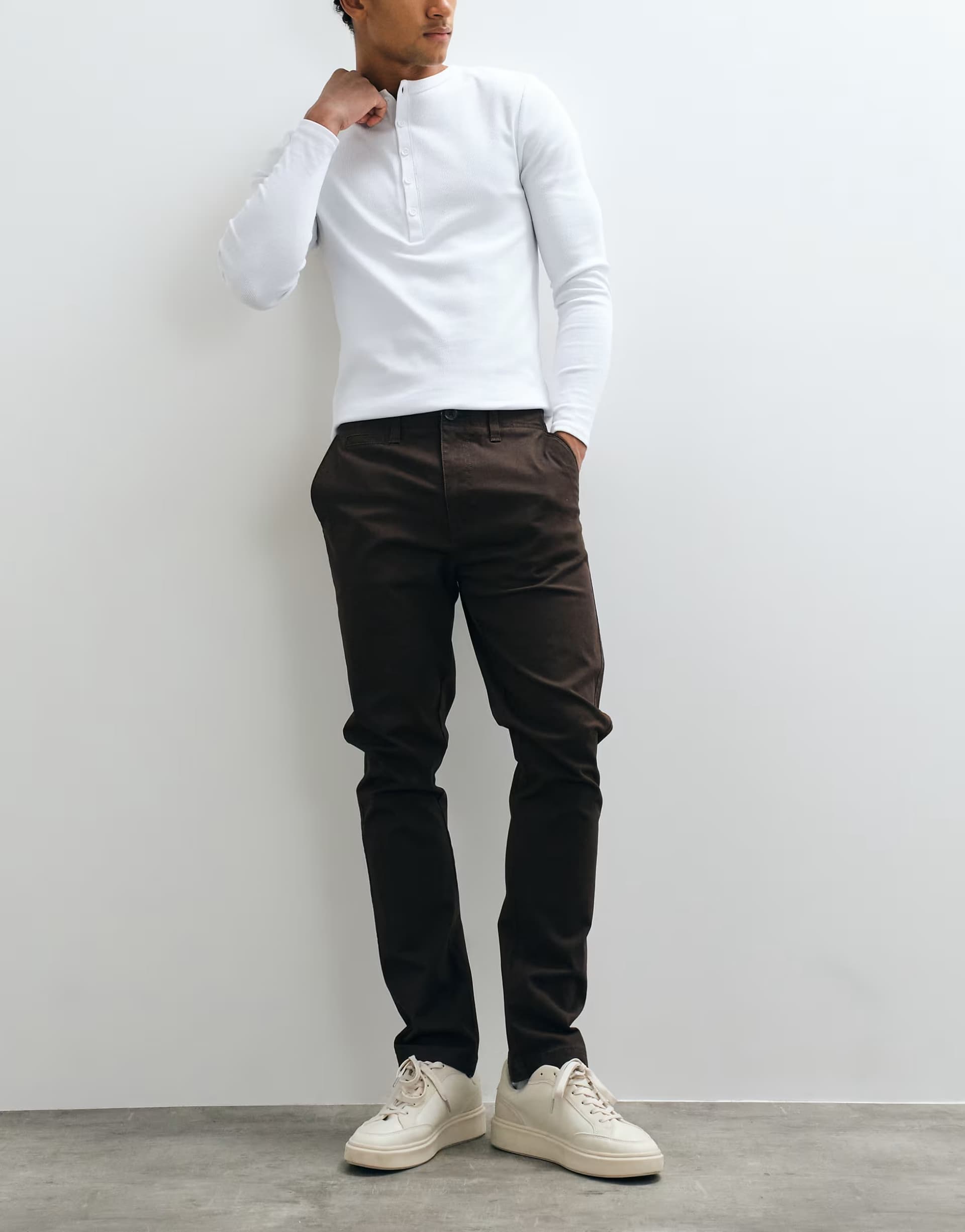 ASOS Threadbare slim leg trousers in chocolate brown
