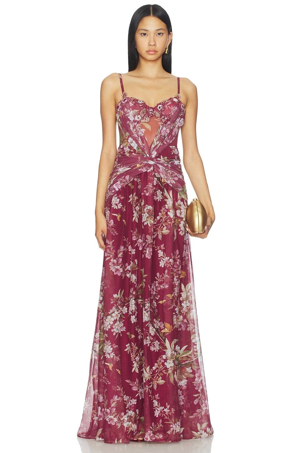 Revolve Delicata Beaded Gown in Dark Red