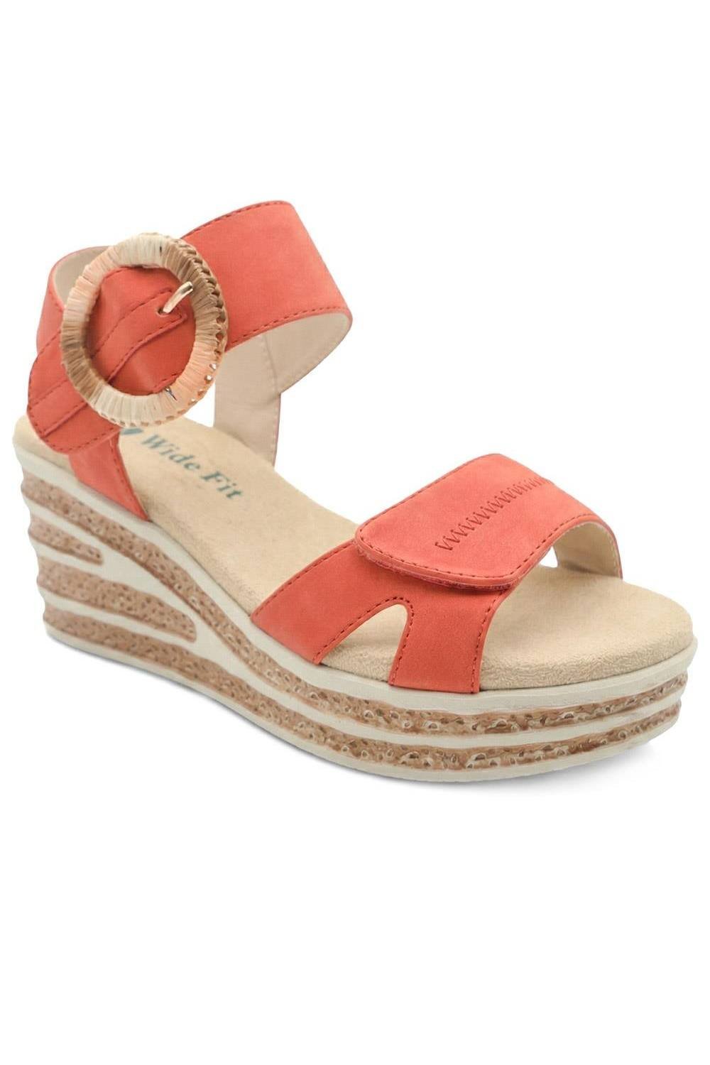Pavers Pavers Women's Wide Fit Adjustable Fasten Wedged Sandals in Orange - 2