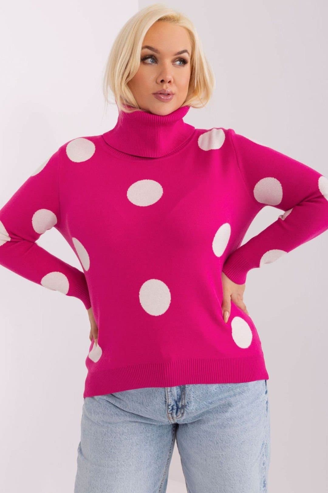 Love Lace Love Lace Women's Plus Size Turtleneck Sweater with Pea Detail in Pink