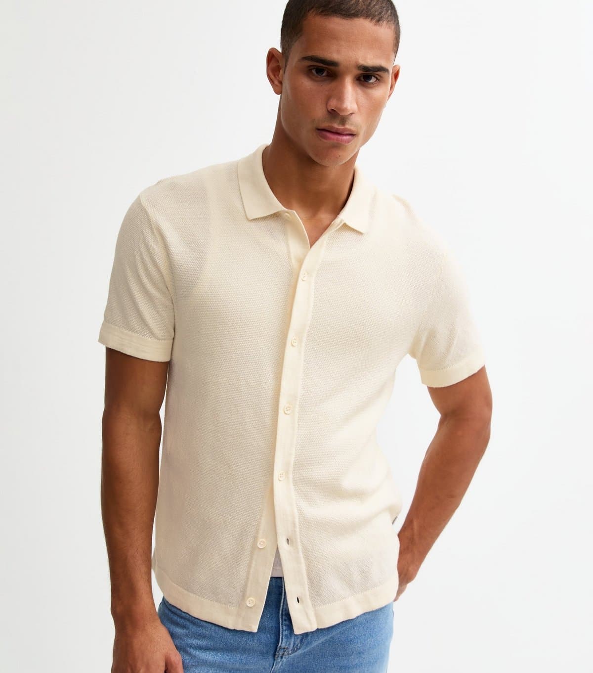 jack & jones Men's White Regular Knitted Polo Shirt Jack & Jones New Look