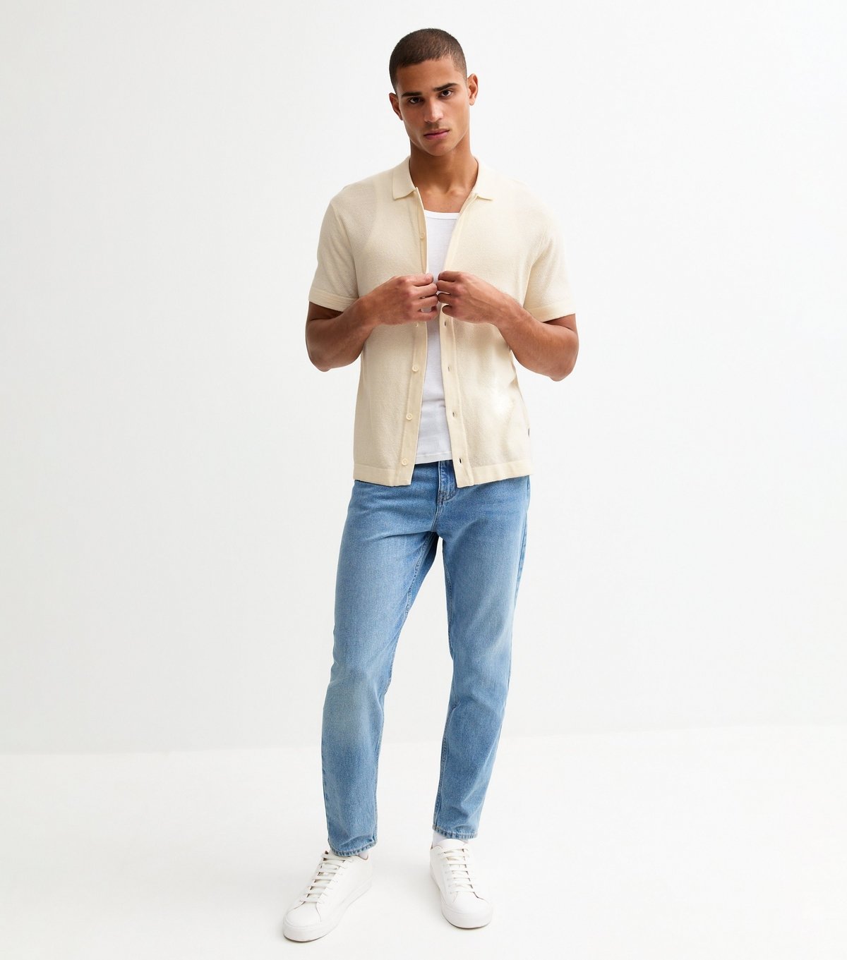 jack & jones Men's White Regular Knitted Polo Shirt Jack & Jones New Look - 3