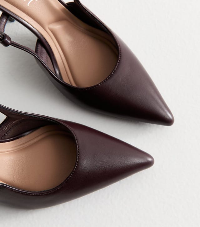 New Look Women's Dark Burgundy Faux Leather Cut Out Pointed Toe Slingback Pumps Vegan New Look - 3