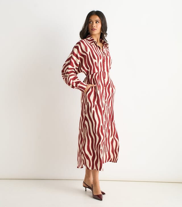 Gini London Women's Burgundy Zebra Print Shirt Dress Gini London New Look - 3