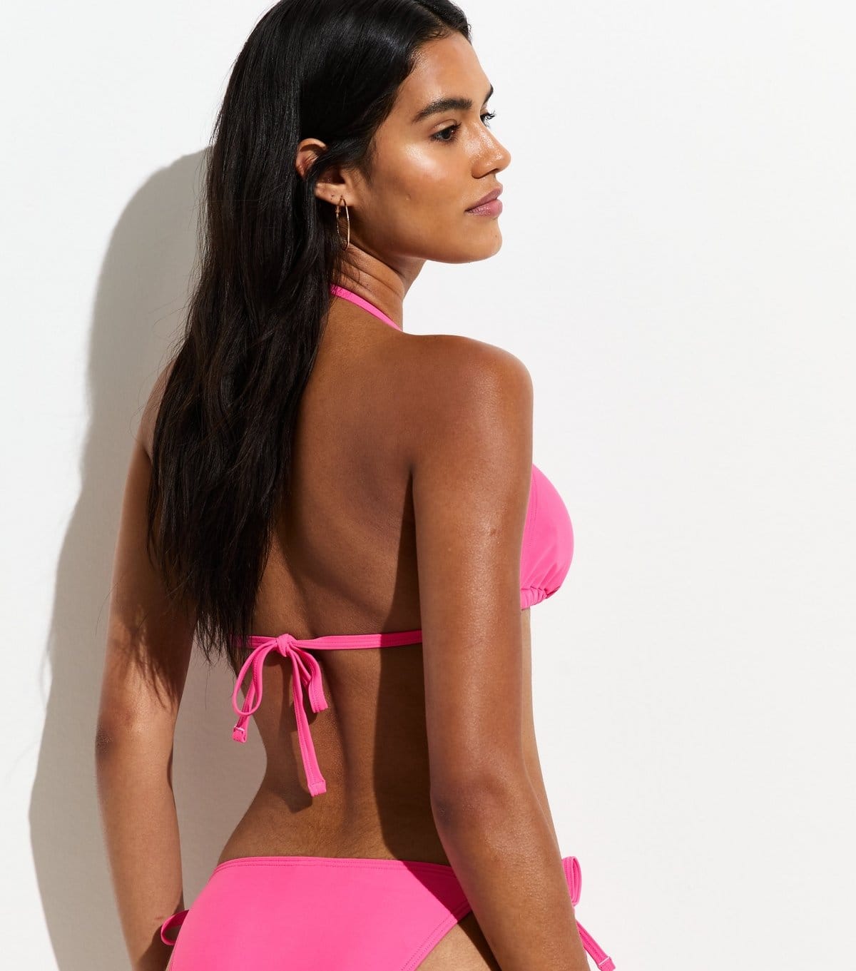 New Look Women's Bright Pink Knot Bead Triangle Bikini Top New Look - 4