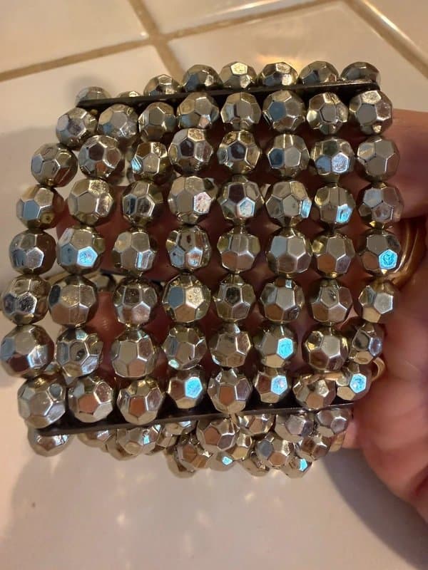 bought in greece Silvery Gold Stretchy Beaded Wide Bracelet NEW