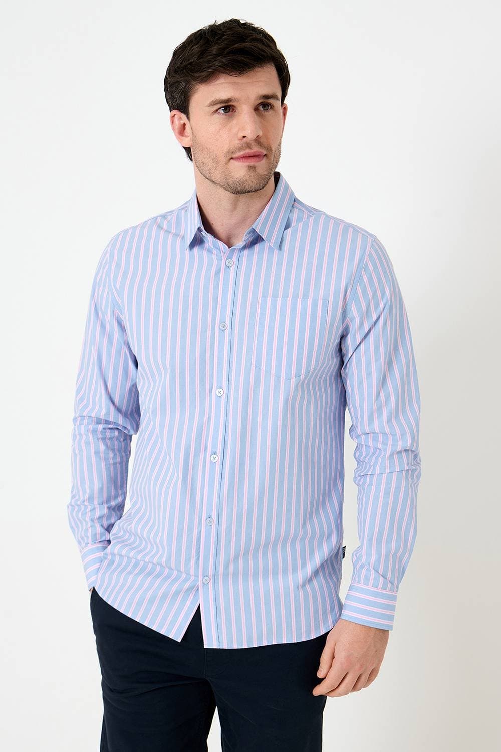 Saltwell Saltwell Men's Stripe Peached Cotton Long Sleeve Shirt in Blue