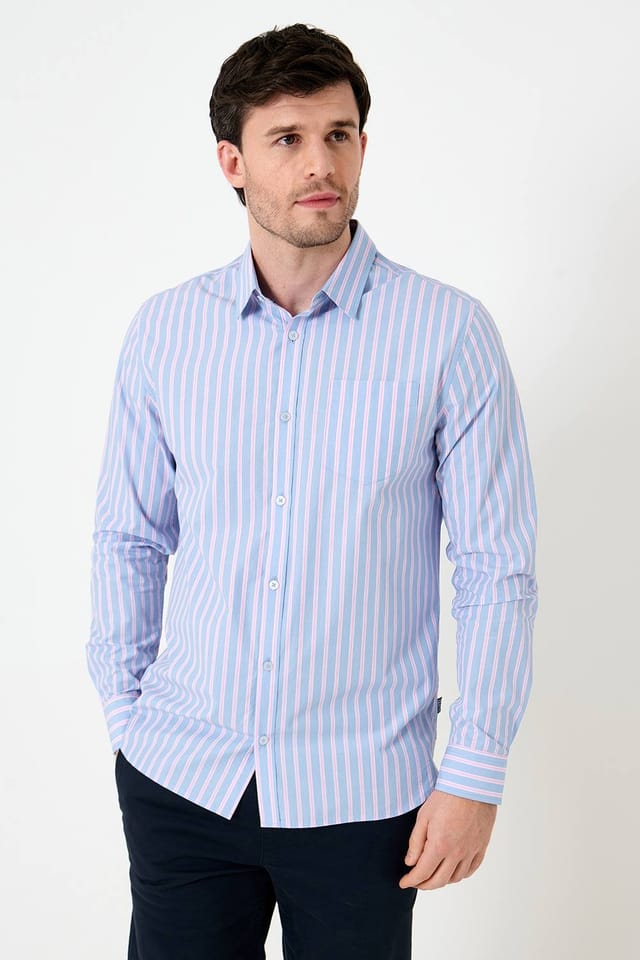 Saltwell Saltwell Men's Stripe Peached Cotton Long Sleeve Shirt in Blue - 3