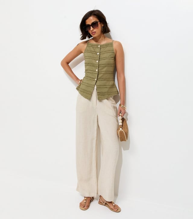 New Look Women's Khaki Textured Button Front Waistcoat New Look - 3