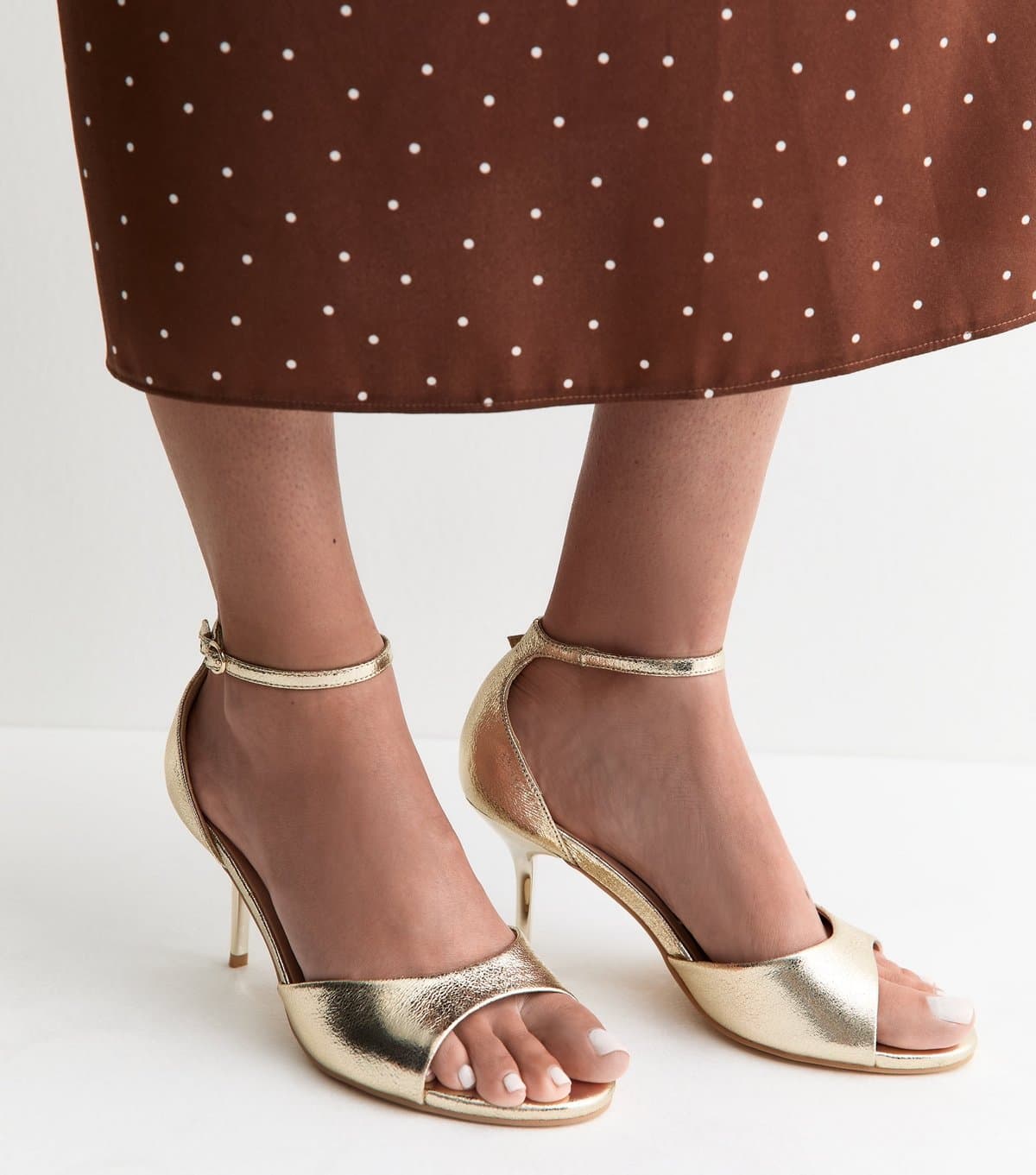 New Look Women's Wide Fit Gold Faux Leather Stiletto Sandals Vegan New Look
