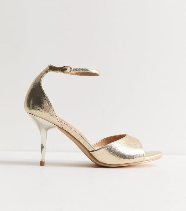 New Look Women's Wide Fit Gold Faux Leather Stiletto Sandals Vegan New Look - 2