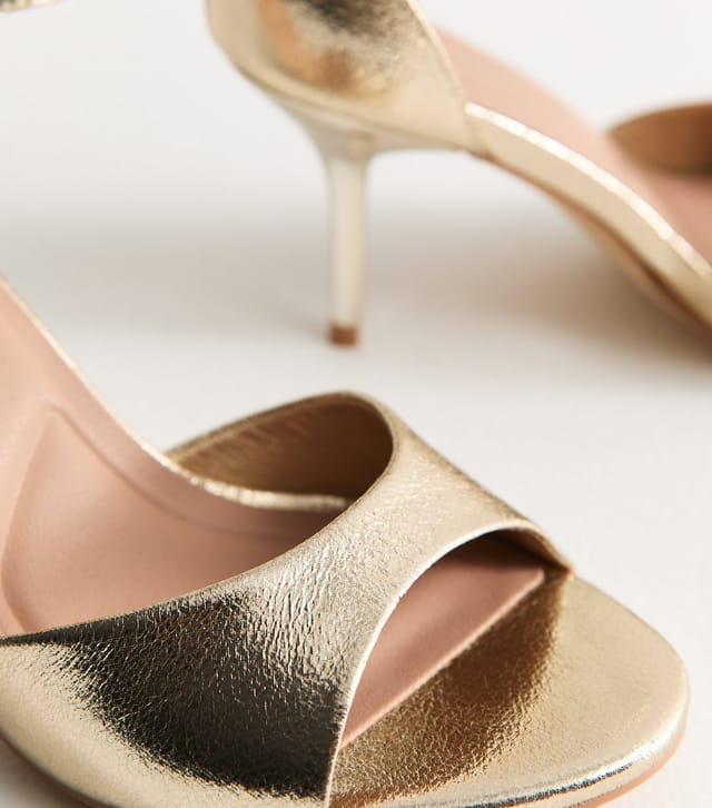 New Look Women's Wide Fit Gold Faux Leather Stiletto Sandals Vegan New Look - 3