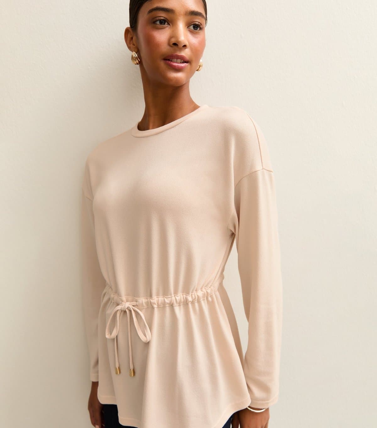 New Look Women's Cream Soft Touch Tie Waist Top New Look