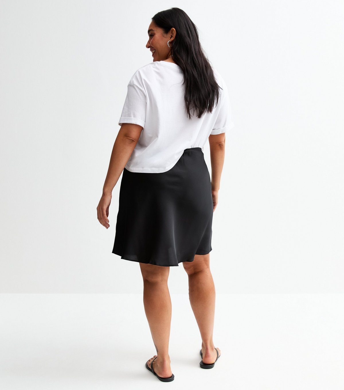 New Look Women's Plus Size Black Satin Mini Skirt Curves New Look - 4