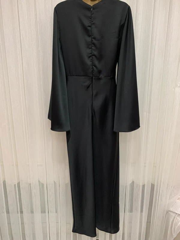 ASOS Design ASOS design black satin ruched long flare sleeve viral maxi dress 16