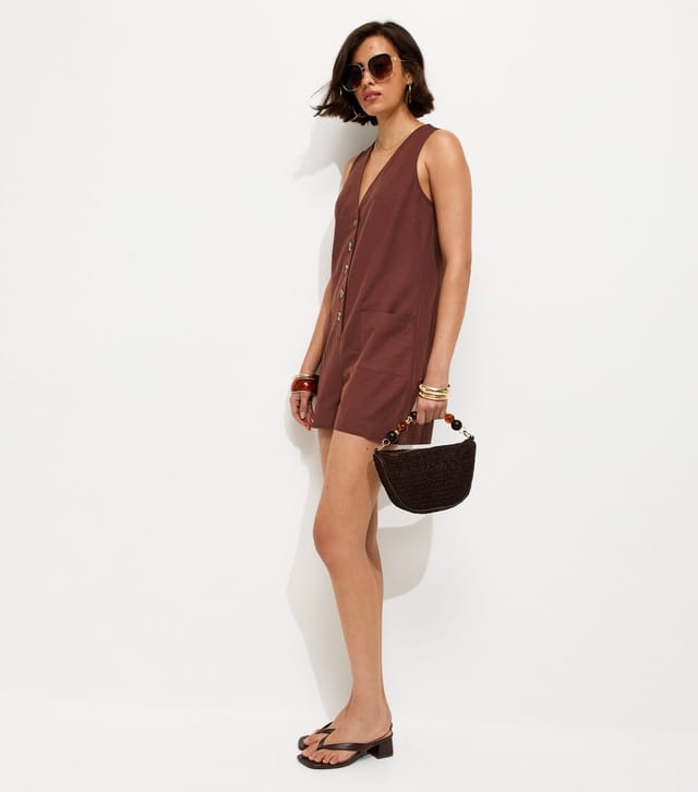 New Look Women's Dark Brown Sleeveless Button Through Playsuit New Look - 2