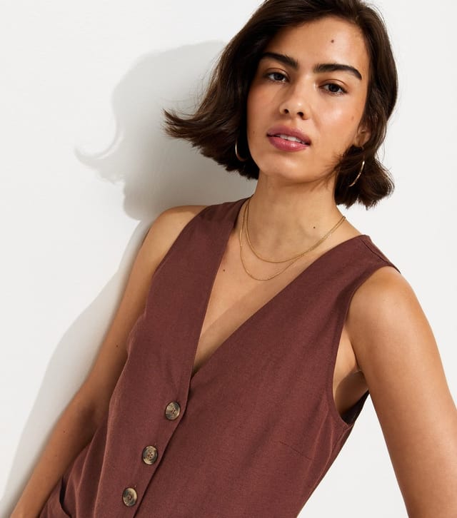 New Look Women's Dark Brown Sleeveless Button Through Playsuit New Look - 3