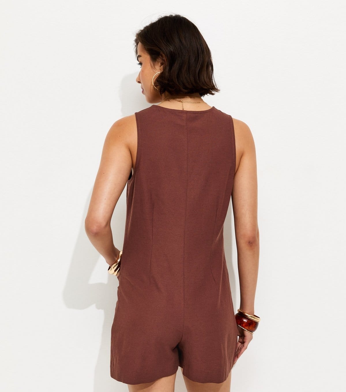 New Look Women's Dark Brown Sleeveless Button Through Playsuit New Look - 4