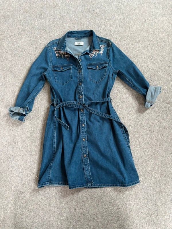 New Look New Look Collared Blue Denim Look Dress With Belt