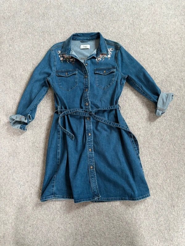 New Look Blue Denim Embroidered Collared Mini Dress