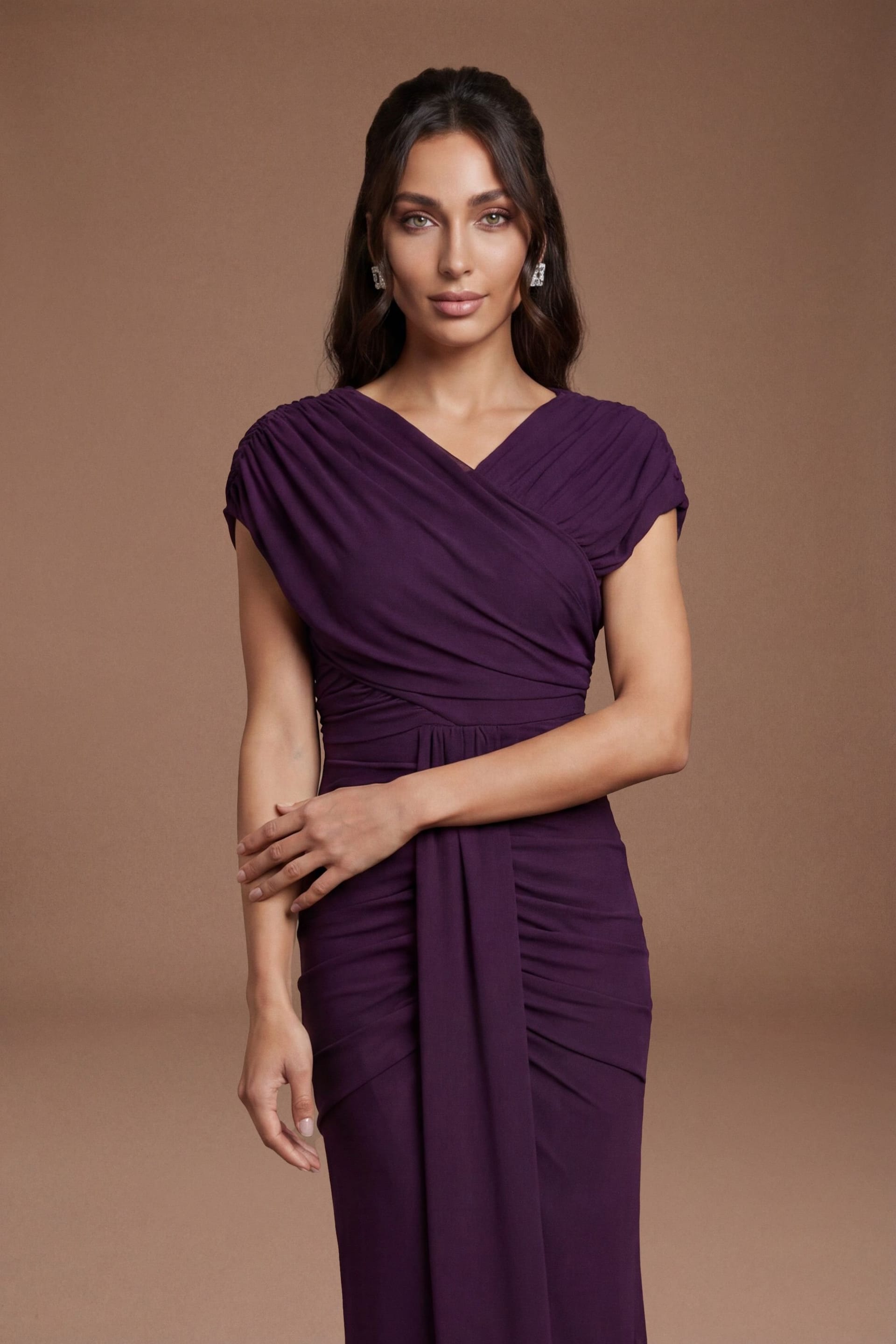Coast Coast Women's Wrap Front Contour Collective Bridesmaid Dress in Fig - 4