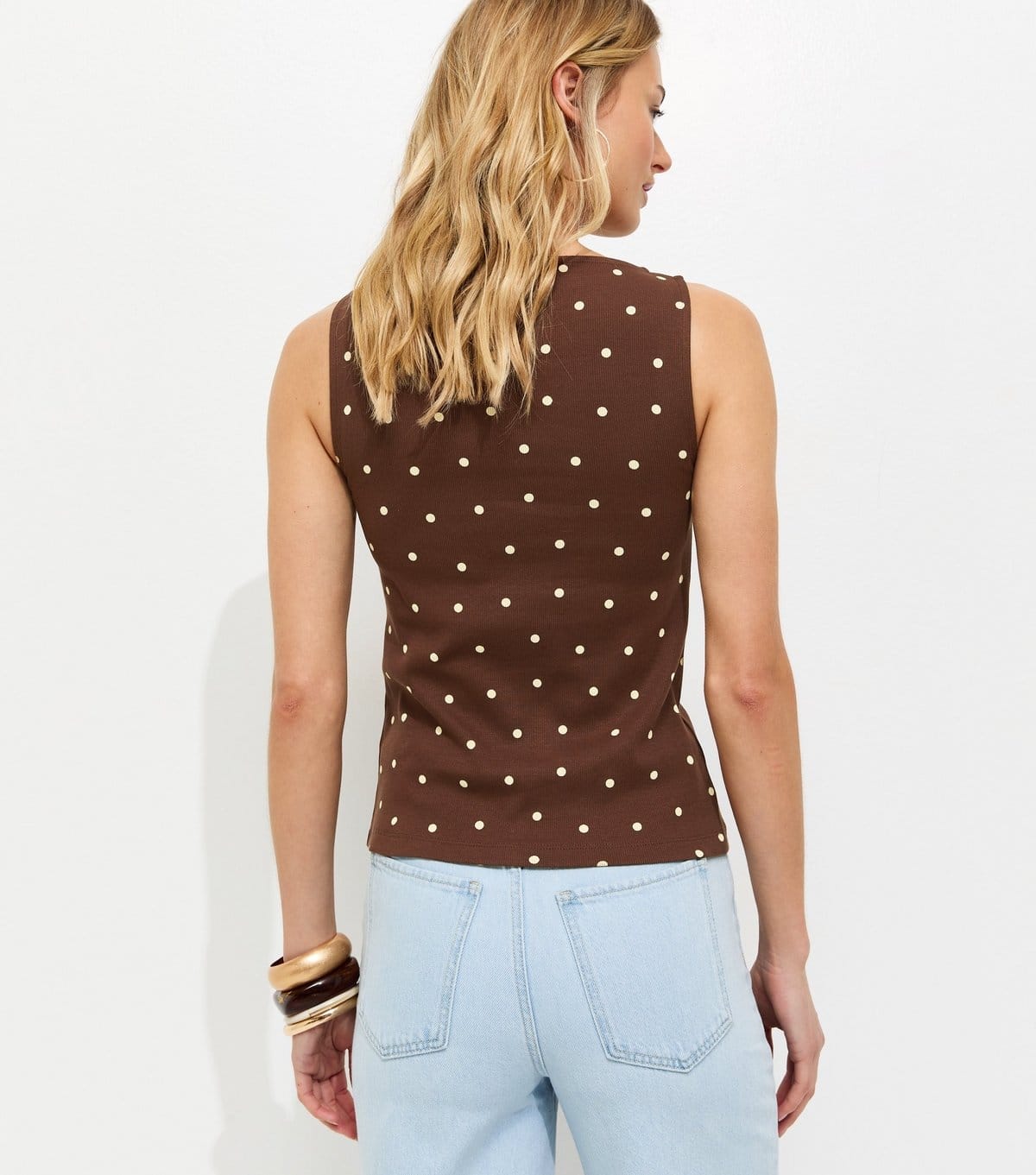 New Look Women's Tall Brown Polka Dot Button Through Sleeveless Top New Look - 4
