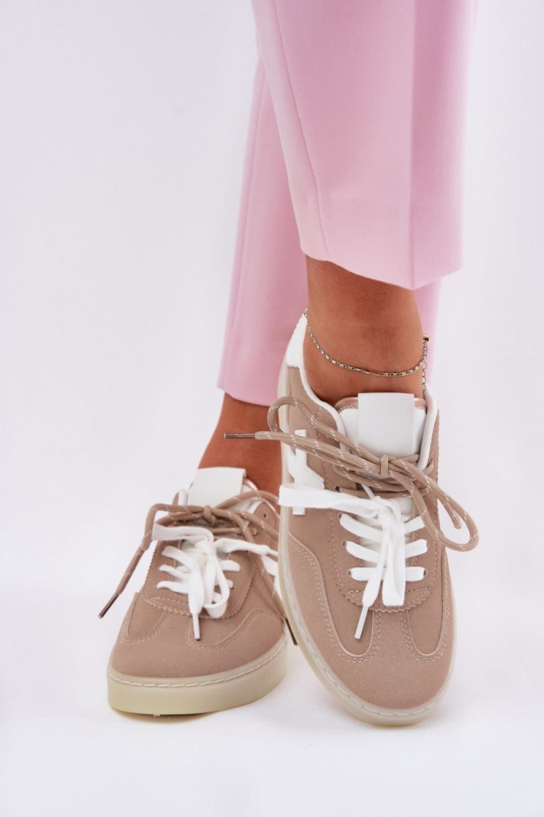 Love Lace Love Lace Women's Sport Shoes Low Cut Suede Comfort Lace Up Rounded Toe Trainers in Beige
