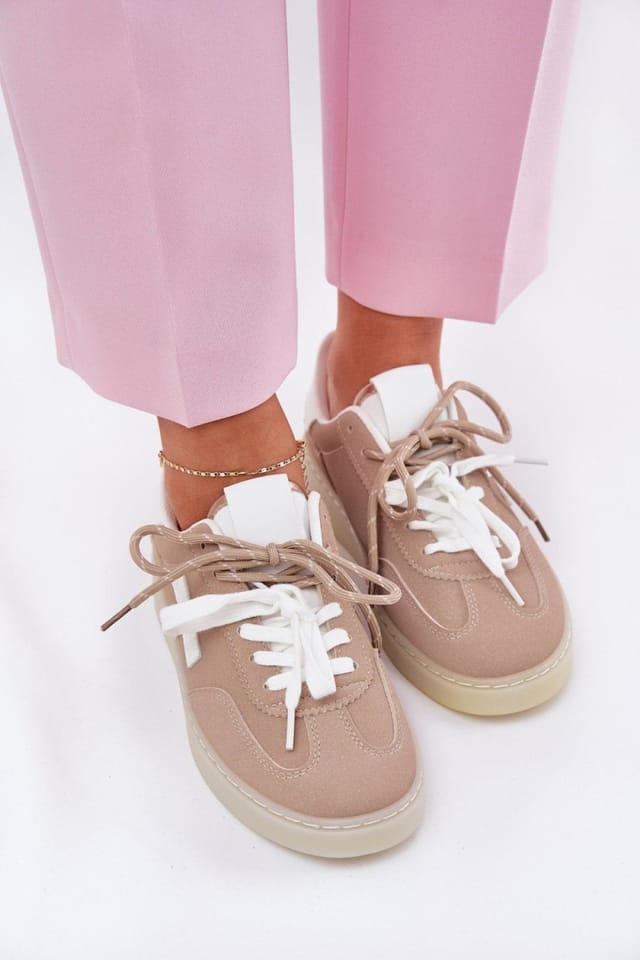 Love Lace Love Lace Women's Sport Shoes Low Cut Suede Comfort Lace Up Rounded Toe Trainers in Beige - 3