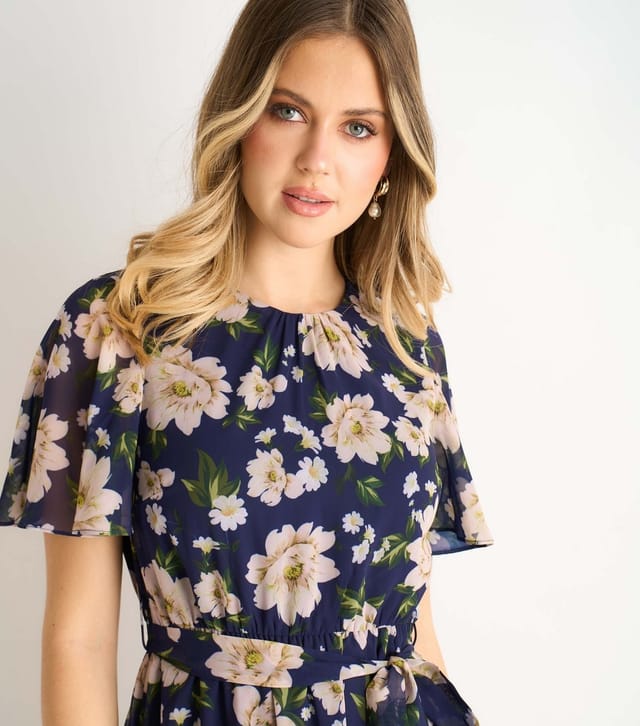 Gini London Women's Navy Fit And Flare Floral Midi Dress Gini London New Look - 2