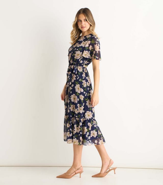 Gini London Women's Navy Fit And Flare Floral Midi Dress Gini London New Look - 3