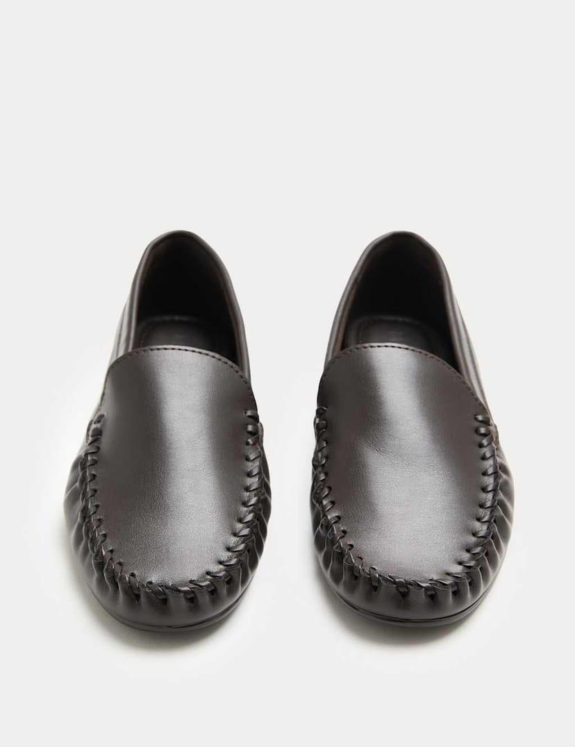 Marks & Spencer M&S Whip Stitch Detail Slip On Loafers Brown - 1