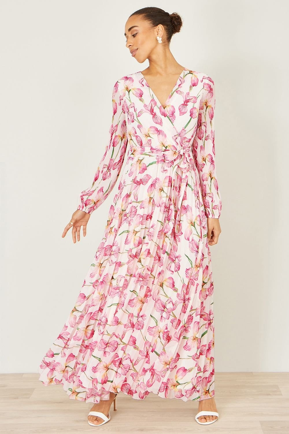 Yumi Yumi Women's White Orchid Floral Pleated Wrap Maxi Dress in Ivory - 4
