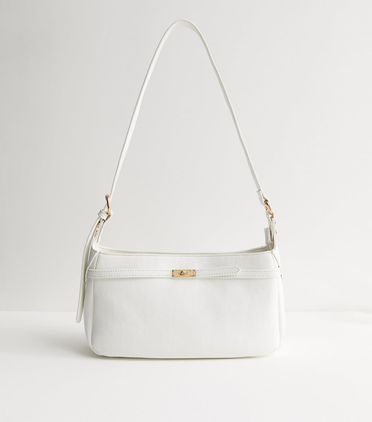 New Look White Faux Leather Turn Lock Shoulder Bag New Look