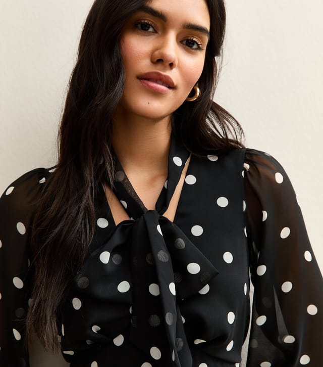 New Look Women's Black Polka Dot Bow Chiffon Midi Dress New Look - 2
