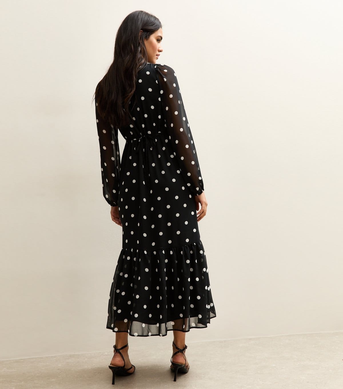 New Look Women's Black Polka Dot Bow Chiffon Midi Dress New Look - 4