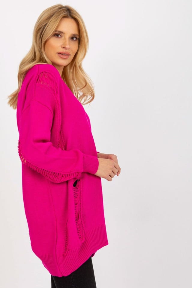 Love Lace Love Lace Women's Heart Neck Button Down Long Sleeve Eyelet Cardigan in Pink - 2