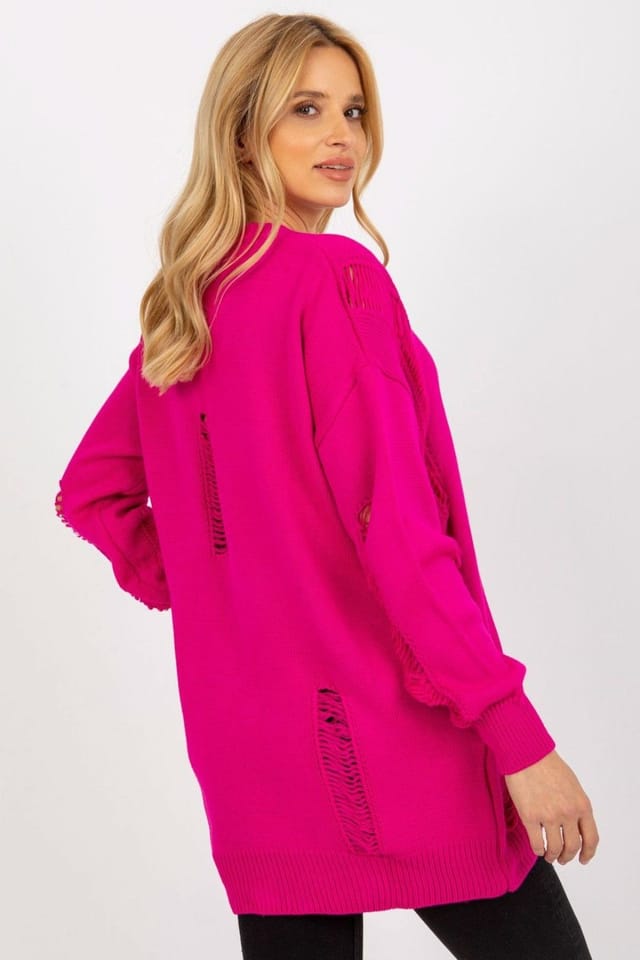 Love Lace Love Lace Women's Heart Neck Button Down Long Sleeve Eyelet Cardigan in Pink - 3