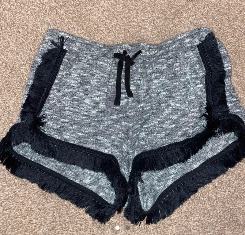 Topshop Topshop grey knit cotton tie waist shorts with black fringes/tassles