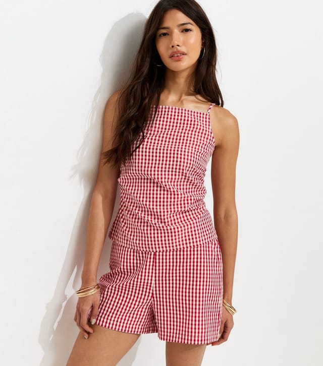 New Look Women's Red Gingham Print Shorts New Look - 2