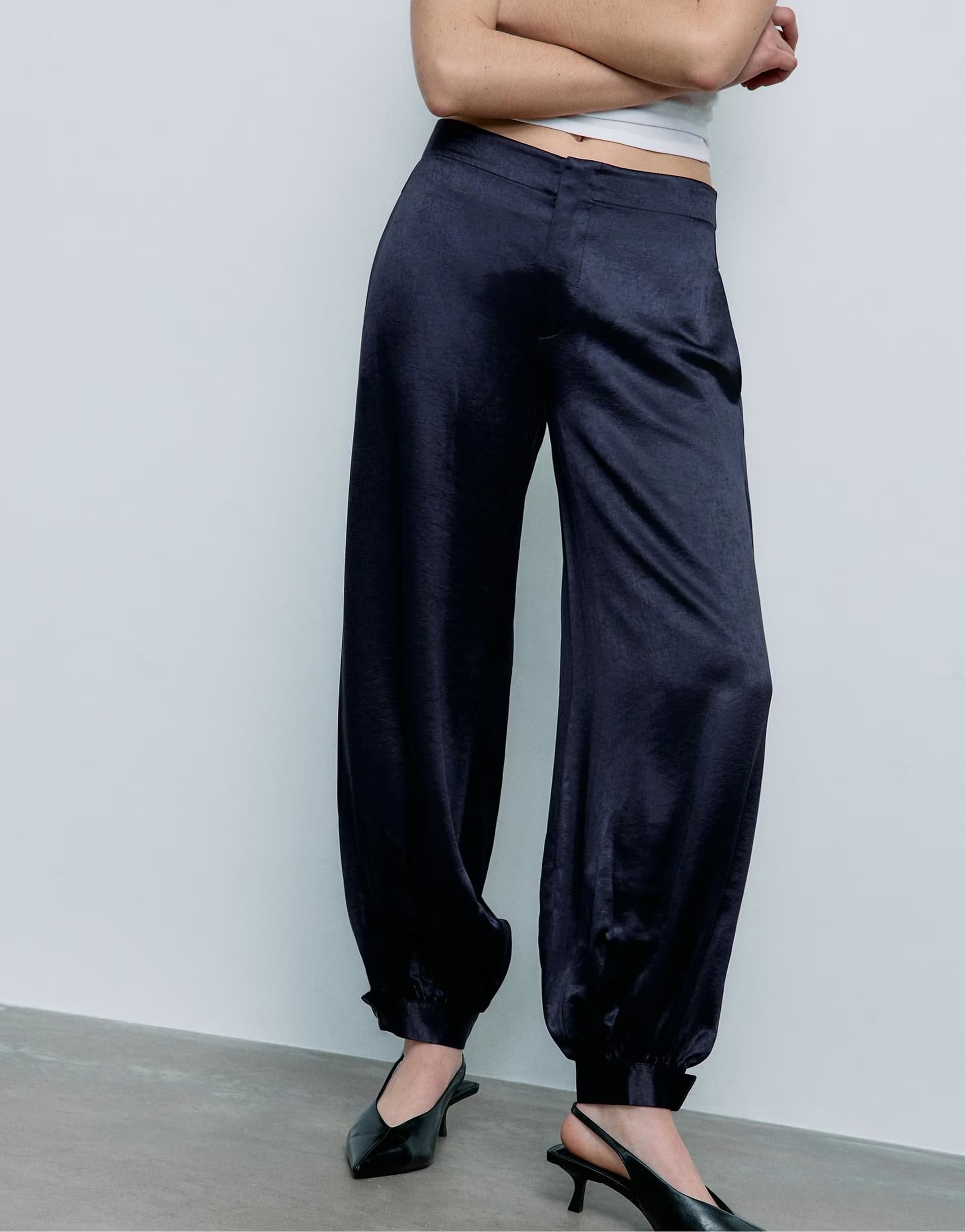 ASOS ASOS Smart Satin Balloon Trousers In Dark Blue