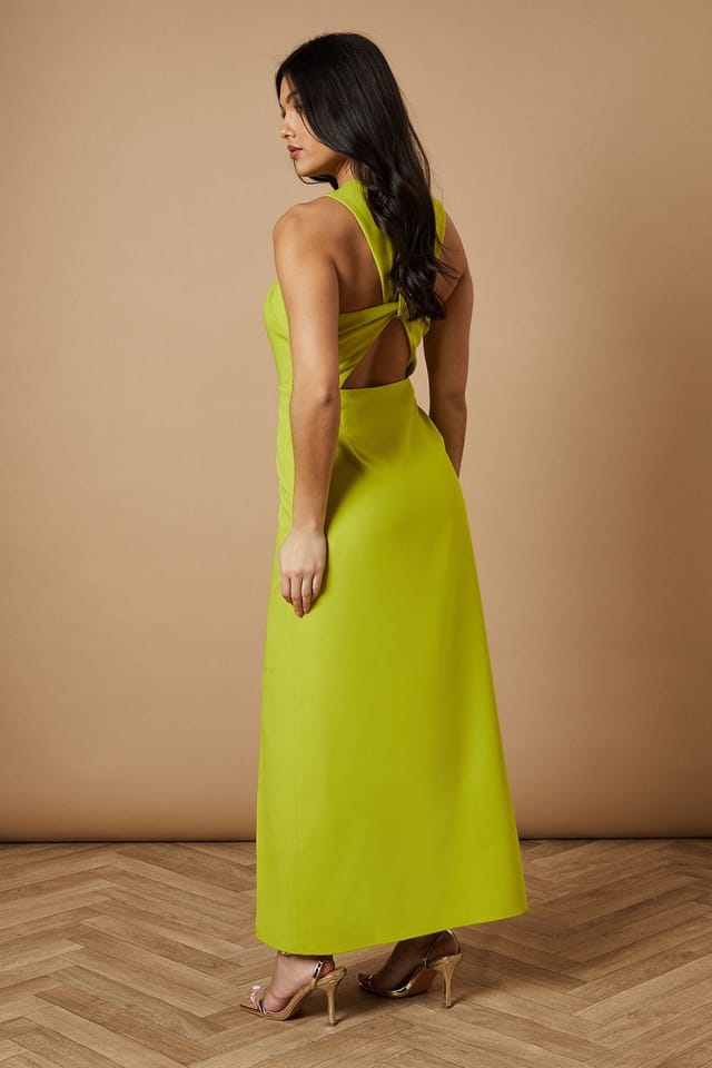 Oasis Oasis Women's Halter Neck Split Midi Dress in Chartreuse - 3